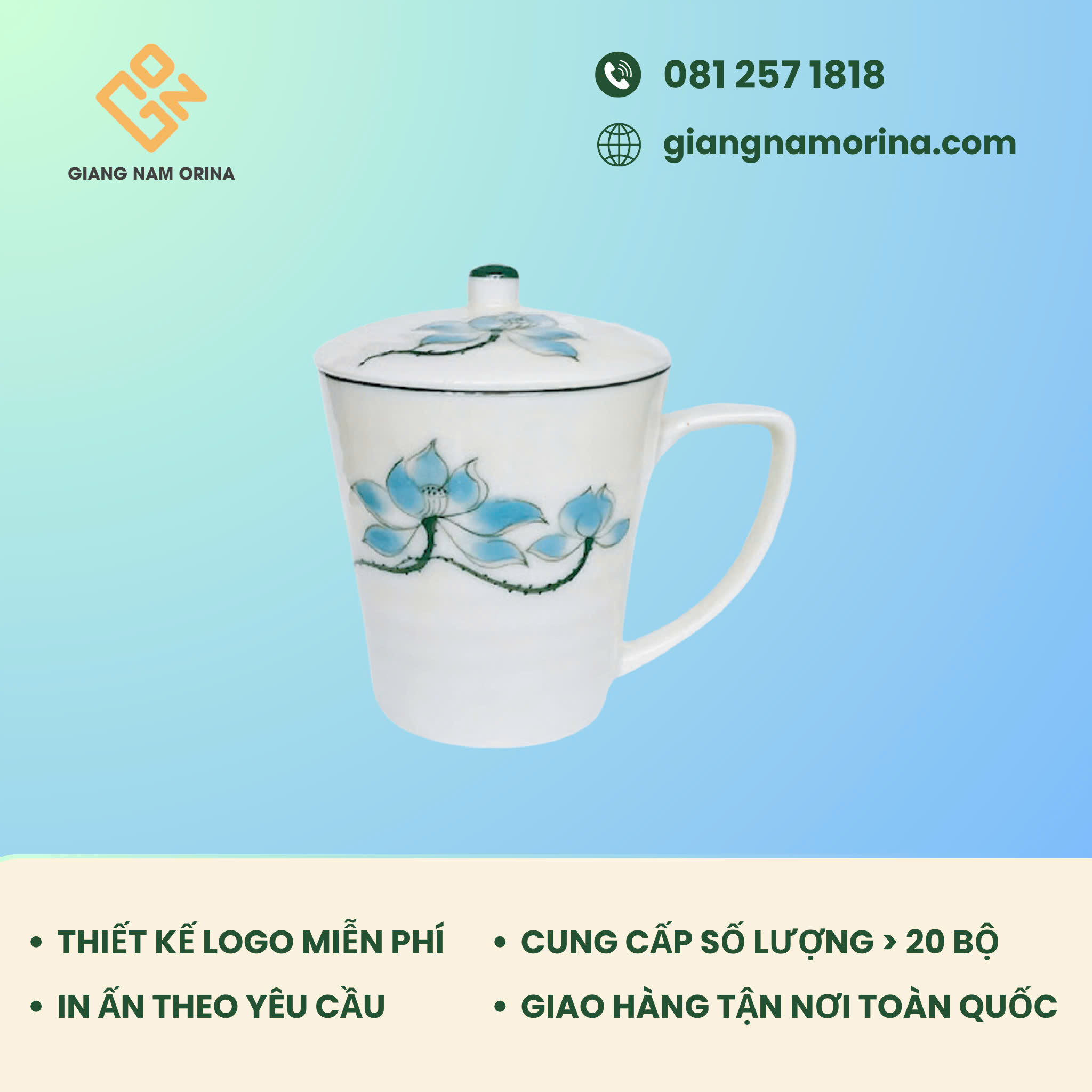 Ly Sứ In Logo LSI12 | Giang Nam Orina 1 Ly Sứ In Logo LSI12