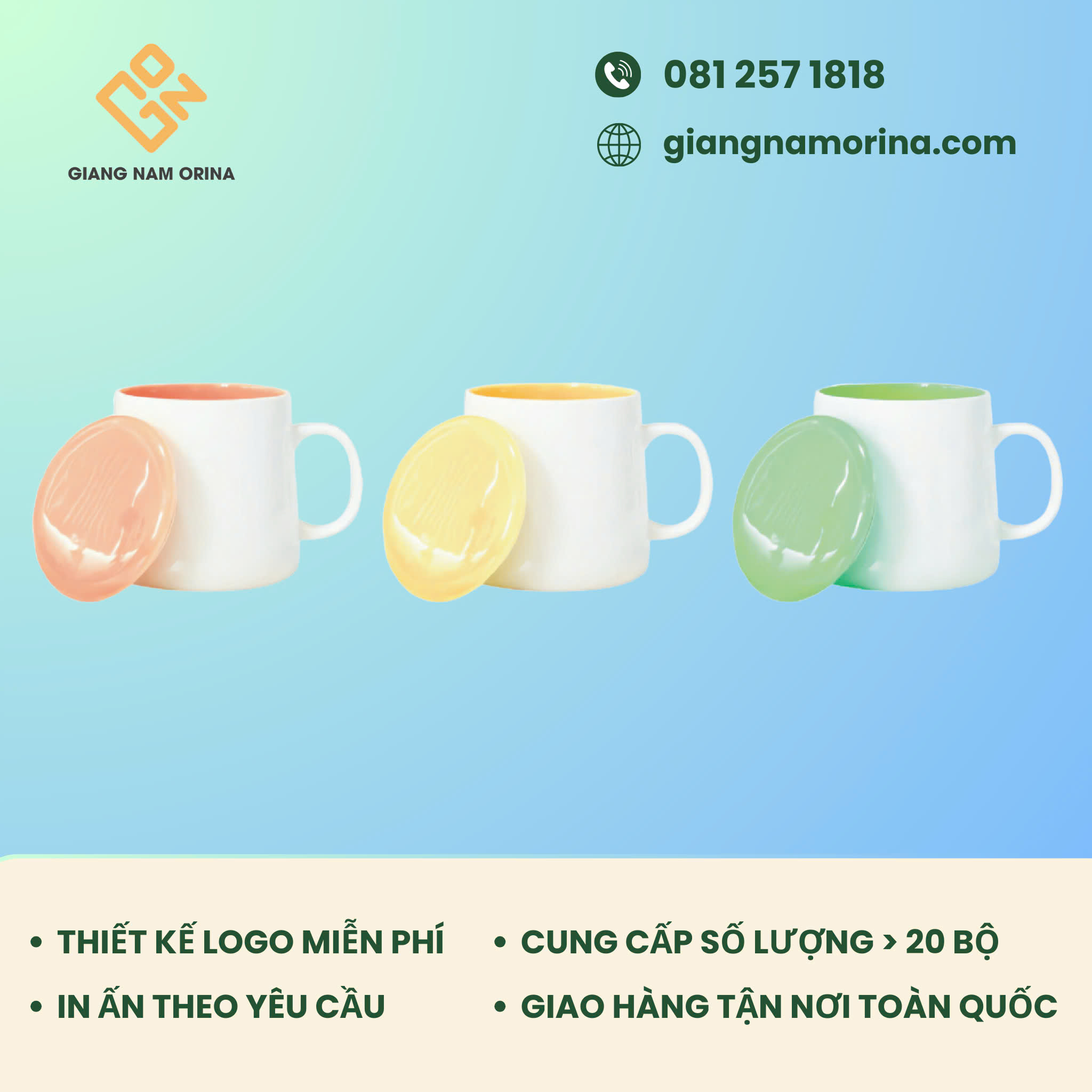 Ly Sứ Có Nắp Đậy | Giang Nam Orina 1 Ly Sứ Có Nắp Đậy