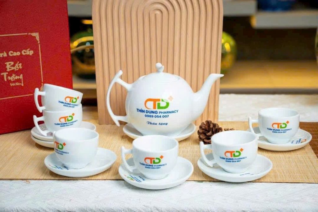 Bộ tách trà bưởi cành in logo