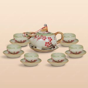Bộ trà Mục đồng cưỡi trâu men ngọc vẽ đào đông