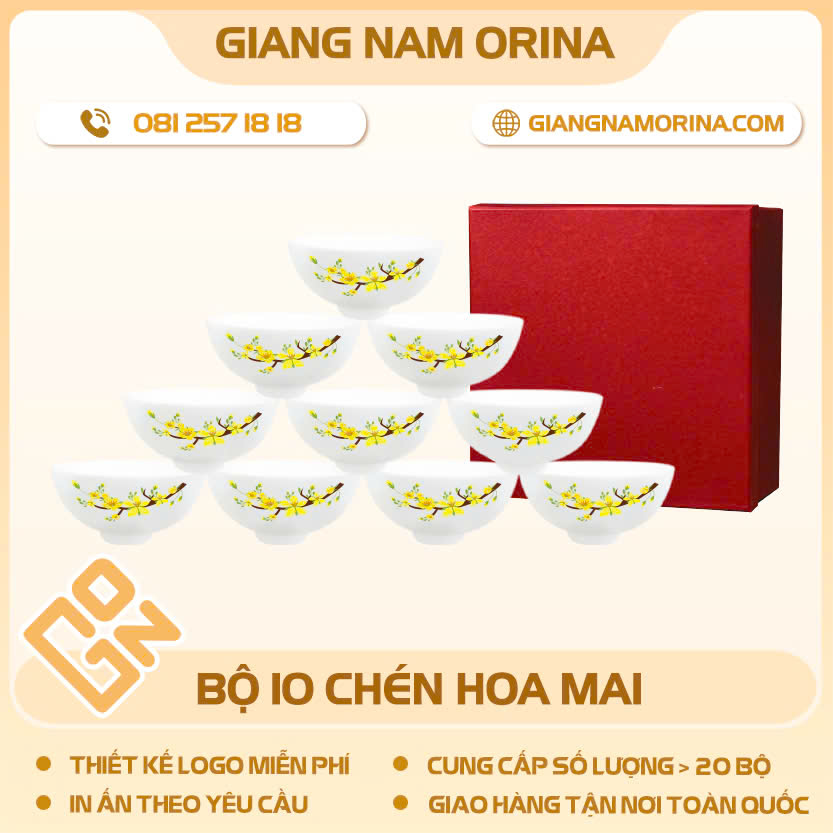Bộ 10 chén hoa mai 1 Bộ 10 chén hoa mai