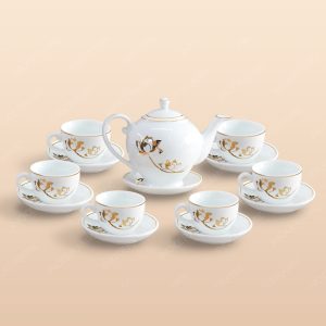 Bộ trà Camelia sen vàng kẻ chỉ vàng - Mẫu 01