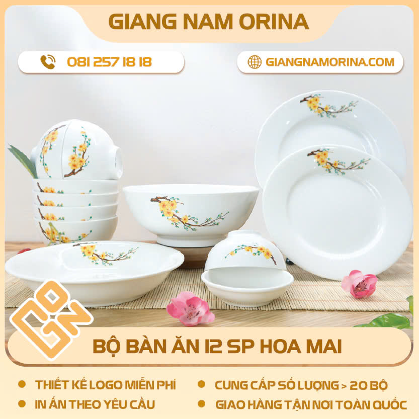 Bộ bàn ăn 12 sản phẩm hoa mai