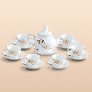 Bộ trà Đài Các sen vàng kẻ chỉ vàng - Mẫu 01