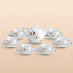 Bộ trà Mẫu Đơn sen vàng kẻ chỉ vàng - Mẫu 01