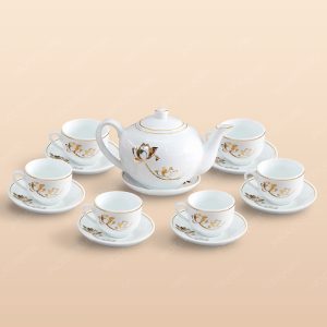 Bộ trà quai lượn sen vàng kẻ chỉ vàng - Mẫu 01