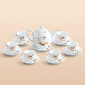 Bộ trà dáng Minh Long sen vàng kẻ chỉ vàng - Mẫu 03