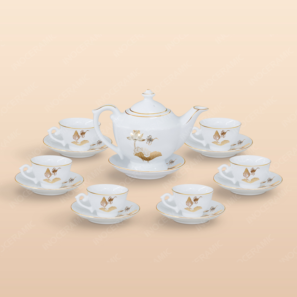 Bộ trà Đèn thần sen vàng kẻ chỉ vàng - Mẫu 03 1 Bộ trà Đèn thần sen vàng kẻ chỉ vàng - Mẫu 03