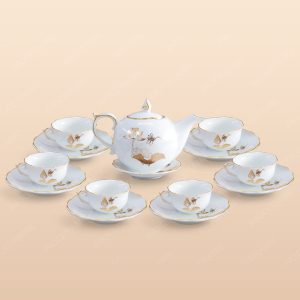 Bộ trà Mẫu Đơn sen vàng kẻ chỉ vàng - Mẫu 03