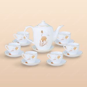 Bộ trà dáng trống sen vàng chỉ vàng