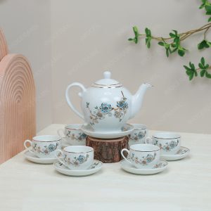 Bộ trà Camelia đào xanh kẻ chỉ vàng