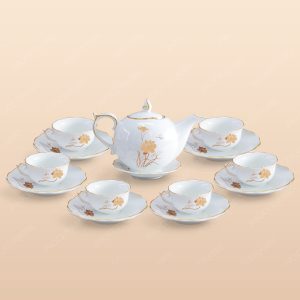Bộ trà Mẫu Đơn sen vàng kẻ chỉ vàng - Mẫu 05