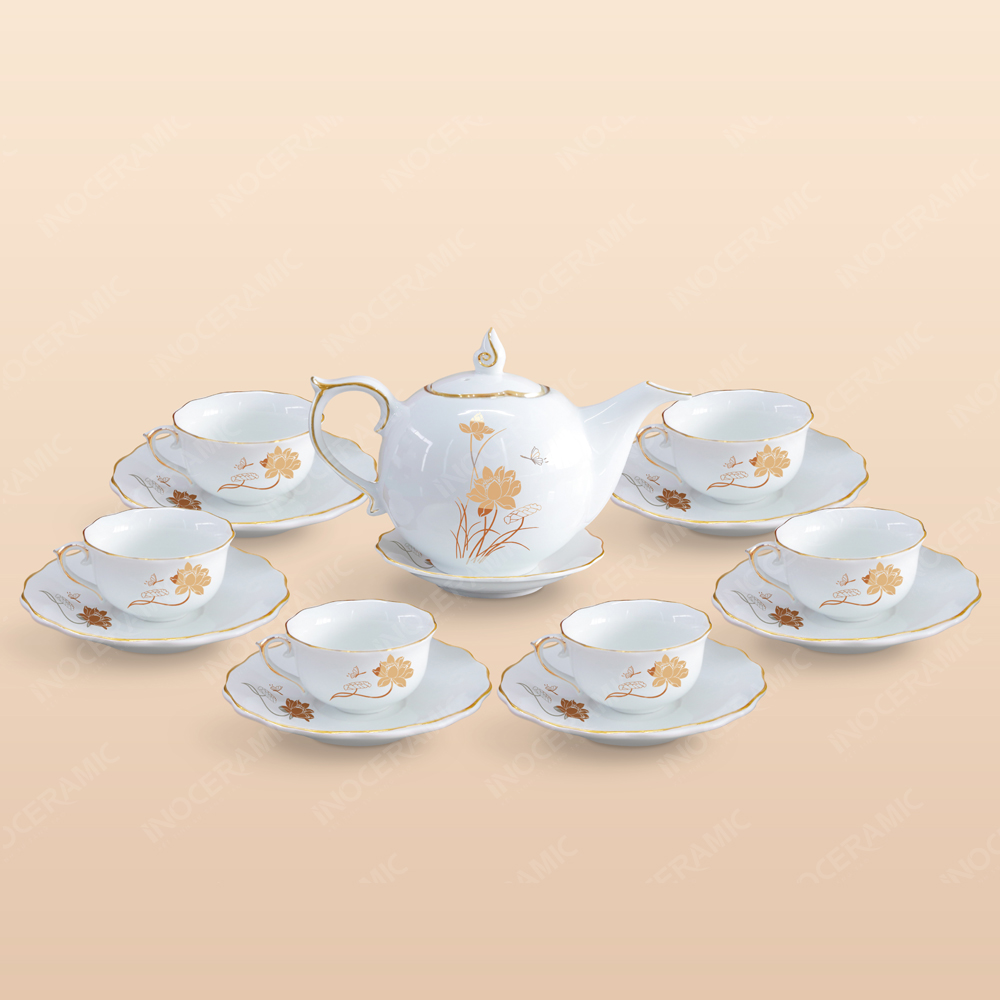 Bộ trà Mẫu Đơn sen vàng kẻ chỉ vàng - Mẫu 05 1 Bộ trà Mẫu Đơn sen vàng kẻ chỉ vàng - Mẫu 05