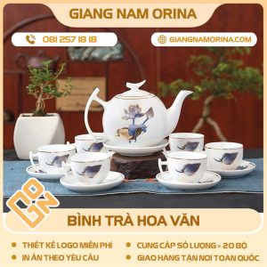 Bình trà hoa văn hoa sen chỉ vàng