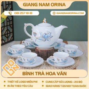 Bình trà hoa văn hoa sen xanh