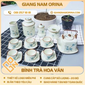 Bình trà hoa văn hoa mai xanh