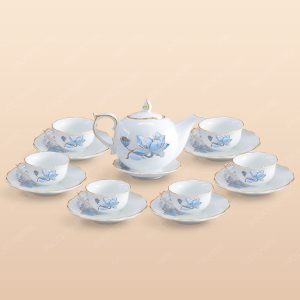 Bộ trà Mẫu Đơn sen xanh kẻ chỉ vàng