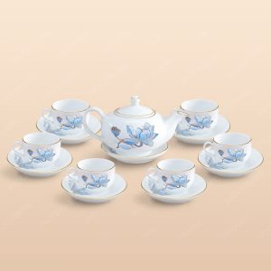 Bộ trà Minh Nguyệt sen xanh kẻ chỉ vàng