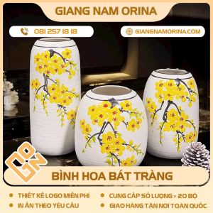 Bình hoa Bát Tràng vẽ hoa mai vàng