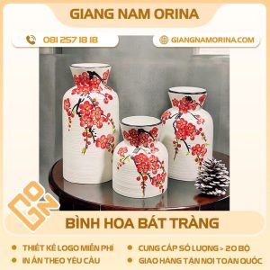 Bình hoa Bát Tràng vẽ hoa đào
