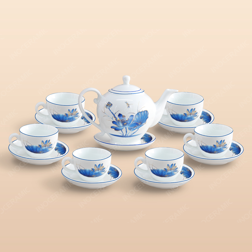 Bộ trà Camelia sen chuồn xanh chỉ xanh 1 Bộ trà Camelia sen chuồn xanh chỉ xanh