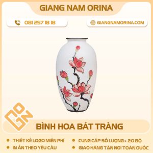 Bình hoa họa tiết hoa đào đỏ