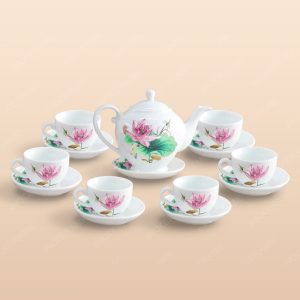 Bộ trà Camelia sen hồng kẻ chỉ vàng