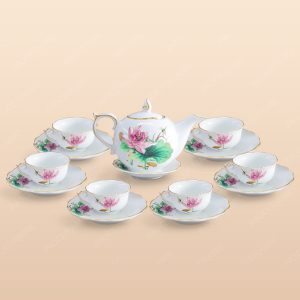 Bộ trà Mẫu Đơn sen hồng kẻ chỉ vàng