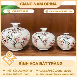 Bình hoa dáng bầu họa tiết chim trên cành đào