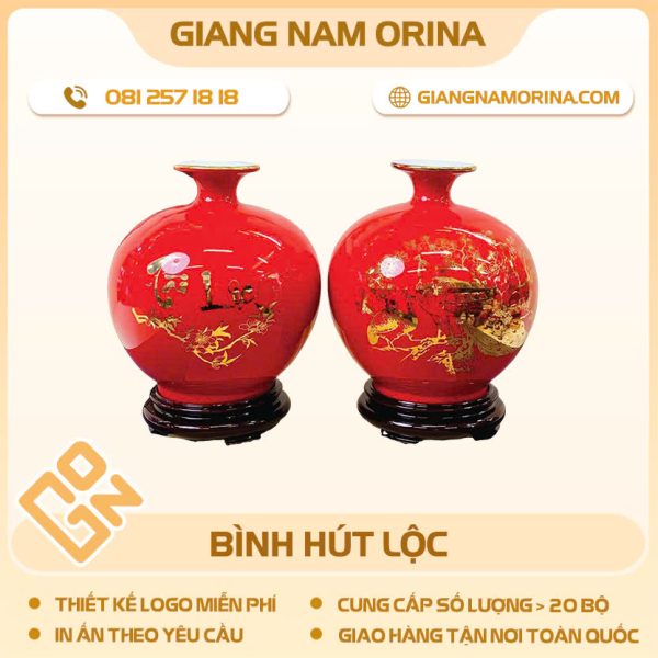 Bình hút lộc đỏ vẽ vàng