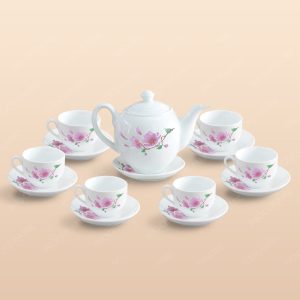 Bộ trà dáng Minh Long hoa đào hồng