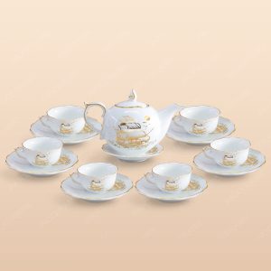 Bộ trà Mẫu Đơn Thuận buồm kẻ chỉ vàng