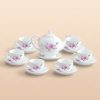 Bộ trà Camelia hoa đào hồng kẻ vàng