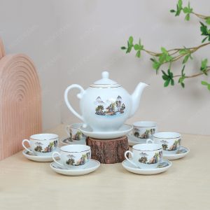 Bộ trà Camelia sơn thuỷ kẻ chỉ vàng