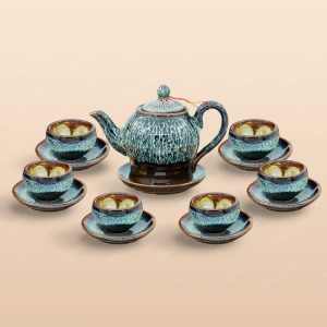 Bộ trà dáng quả dừa men hoả biến