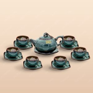 Bộ trà dáng quả cam men hoả biến