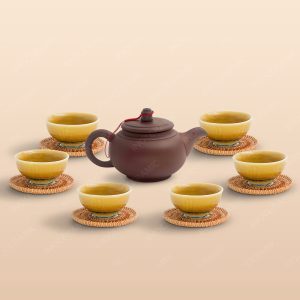 Bộ trà Thổ Hoa chén lưu ly lùn