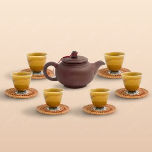 Bộ trà Thổ Hoa chén lưu ly cao