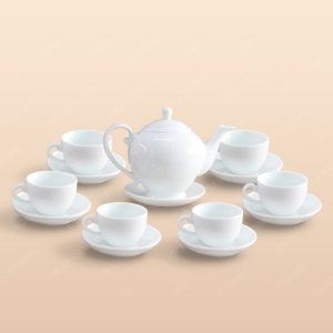 Bộ trà Camelia men trắng in logo