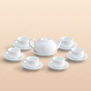 Bộ trà CK lõm men trắng in logo