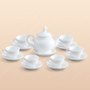 Bộ trà Đài Các men trắng in logo