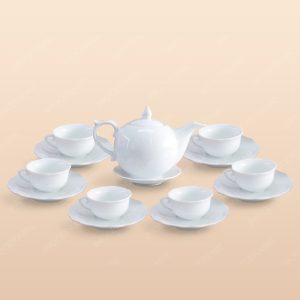 Bộ trà Mẫu Đơn men trắng in logo