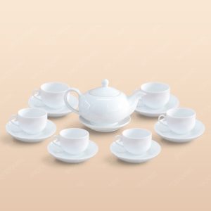 Bộ trà Minh Nguyệt men trắng in logo