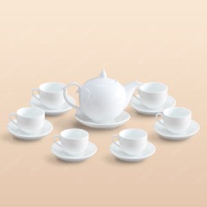 Bộ trà Ngọn lửa men trắng in logo