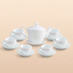Bộ trà vai vuông men trắng in logo