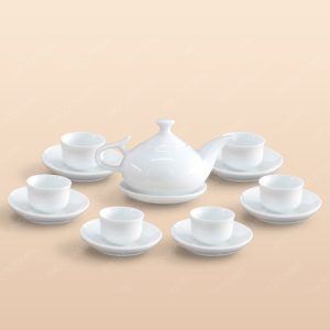 Bộ trà vòi voi men trắng in logo
