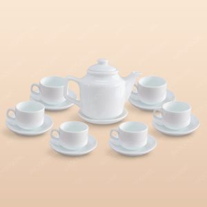 Bộ trà vuông cao men trắng in logo