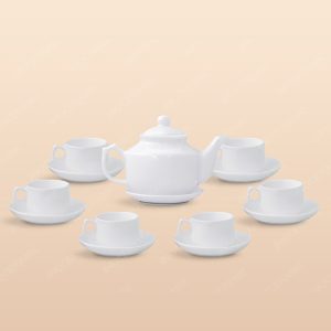 Bộ trà vuông thấp men trắng in logo
