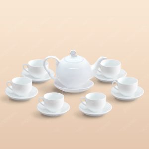 Bộ trà xoắn ốc men trắng in logo