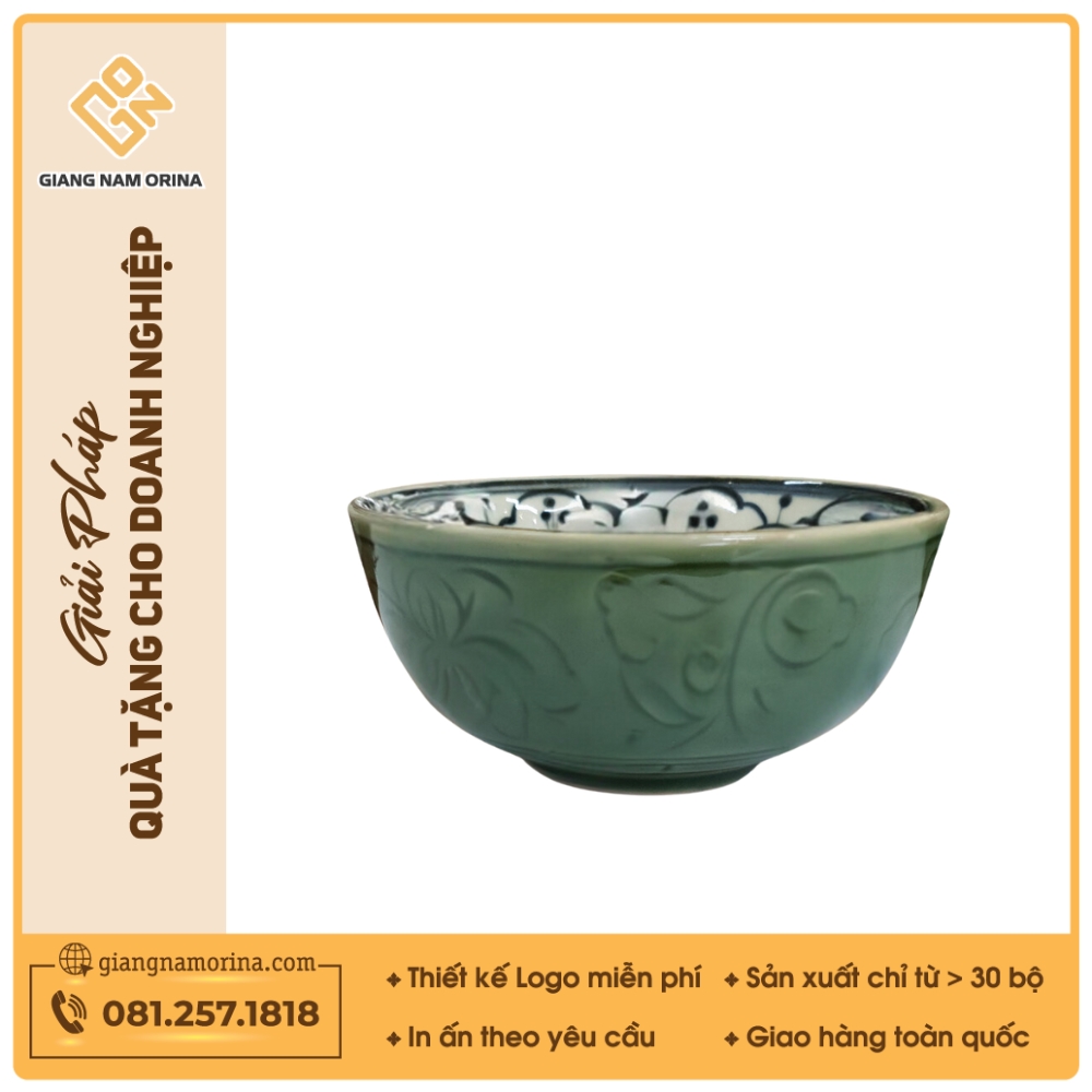 Bát cơm bầu - Bộ bàn ăn men xanh Hoa bèo 1 Bát cơm bầu - Bộ bàn ăn men xanh Hoa bèo